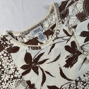 Graff by Um Company Women's‎ XL Brown & Ivory Floral Geometric Stretch Tunic